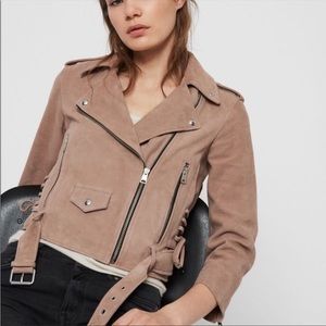 AllSaints Layla Crop Suede Biker Jacket